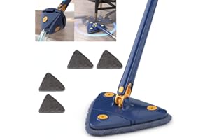 EHOTER Fregona triangular giratoria de 360 grados, ajustable, extensible, automática, con mopas reutilizables para limpieza de suelos y ventanas, azul, 4 mopas
