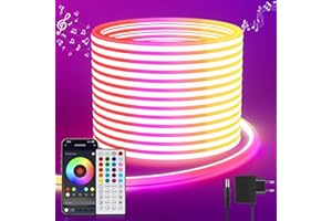 ‎REALKY Neon Led Strip 5M RGB, LED Streifen mit APP Steuerung Fernbedienung, IP65 Outdoor Wasserdichte Flexible LeD Leiste, 24V LED Band Lichtschlauch Außen Innen Musik Sync DIY für Zimmer Raum Wand Gaming