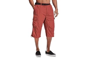 MAGCOMSEN Mens Cargo Shorts Casual 3/4 Length Baggy Combat Trousers Elasticated Waist with Multi Pockets