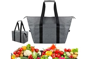 CHENEVER 20 Litri Borsa Termica Pieghevole, Porta Pranzo Borsa, Borsa per la Spesa, Borsa Termica con Isolamento per Alimenti Mantenere Caldo o Freddo, per Picnic, Campeggio, Spiaggia - Grigio