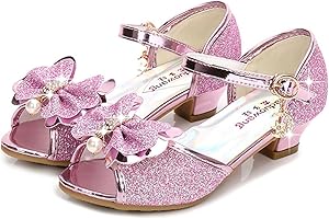 YOGLY Babies Fille Chaussure à Talon Enfant Ballerine Princesse avec Paillettes Noeud Papillon Chausson Maryjane Princesse Chaussures à Talons Hauts Enfants Party Pompes
