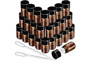 FANDAMEI 2 ml Braune Leere Glasflaschen, Fläschchen für Ätherische Öle, Mini Glasflasche mit Tropfer, Orifice Reducers, Perfekt für Ätherisches Öl, Spa, Massage, Aromatherapie, 25 PCS