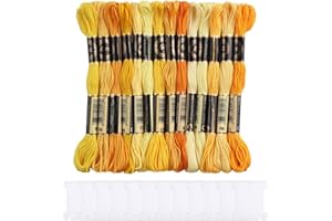 DERAYEE 14 Couleurs Fils Broderie Point de Croix Jaune avec Carte De Fil, Kit de Fil de Coton, 8M