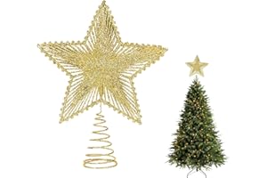 HELWEET Estrella para Árbol de Navidad, Adorno de Árbol de Navidad, Decoración para Árbol de Navidad, Se Adapta a Árboles de Navidad de Todos los Tamaños, CREA un Ambiente Navideño Romántico, 23 x 20cm