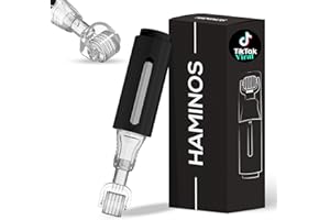 ‎HAMINOS Derma Roller 0.5 mm with Serum Tank for Hair, Beard, Skin, Wrinkles, Stretch Marks, Hyperpigmentation + Step by Step Guide, 140 Titanium Needles without Serum