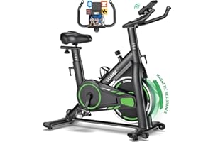 Heimtrainer Fahrrad, SLUNSE Leises Hometrainer Ergometer mit APP Verbessertem LCD-Monitor, Spinning Bike Indoor mit Verstellbarem Widerstand, Fitnessbike bis 180KG für Kardio-Training zu Hause