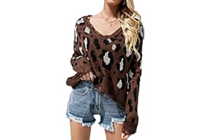 tinetill Strickpullover Damen Zerrissene Kurz Pullover Langarm V Ausschnitt Oberteil Loose Feinstrick Pulli Y2K Jumper mit Blumenmuster Quasten Strickpullover Streetwear