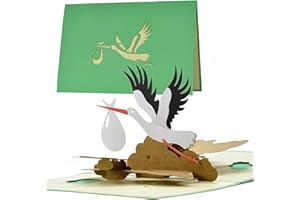 ‎DIESE-KLAPPKARTEN Karte Geburt Storch neutral|Pop up Glückwunschkarte Geburt für Mama und Papa|Baby Geschenk|Gutschein und Geschenk zur Geburt für Mädchen oder Junge|G23.1
