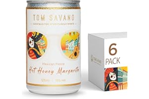 Tom Savano Hot Honey Margarita Premium Cocktails Ready To Drink Cans, 6 x 125ml, 15% ABV - Ocho Tequila, Agave, Lime, Jalapeño Infused Honey, Bar Quality, Refreshing, Sweet & Spicy