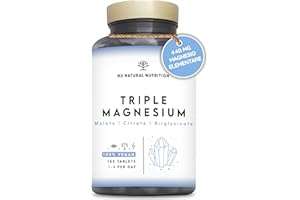Triple Magnesio 2640 mg. Integratore Magnesio Bisglicinato + Magnesio Citrato + Magnesio Malato - Riposo, Energia, Ossa e Muscoli - Antistress - 440mg Elementare - 180 Compresse - N2 Natural Nutrition