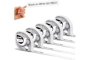 ‎BEKHUZ Taśma do etykiet zgodna z Phomemo dla DYMO LetraTag Taśma z etykietami do LetraTag LT-100H, LT-100T, QX 50, XR, XM, 2000 i drukarki etykiet, laminowana, 12 mm x 4 m, czarny na białym, 5 sztuki