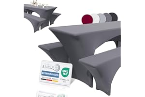‎BEAUTISSU Beautissu Edles Stretchhussen Set 3tlg. Victoria - Elastische Hussen für Bierzeltgarnitur 220x50 cm – Festliche Husse Biertisch + 2 Bierbank in Anthrazit
