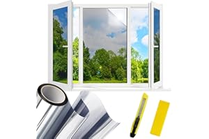 OGRMAR One Way Window Film, Privacy Film For Glass Windows, Mirror Reflective Window Film, Heat Control Anti Glare UV Window Film, Security Window Tint Film Sun Blocker for Home, Office (Silver, 45 x 200cm)