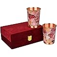 DI: Decorative India Copper Premium Pink Gold Leaf Design Set of Two Glass with Elegant Gift Box, 250 ML