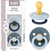 BIBS Colour Studio Pacifier, 6-18 Months, Pack of 2, Baby Blue/Petrol | Round Teat | Natural Rubber Latex | Size 2 | BPA Free