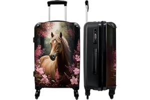 NoBoringSuitcases.com® Kinderkoffer Mädchen Hartschalenkoffer Groß Trolley Gepäck Koffer Pferd - Rosa Blumen - Natur - Wald - 67x43x25cm