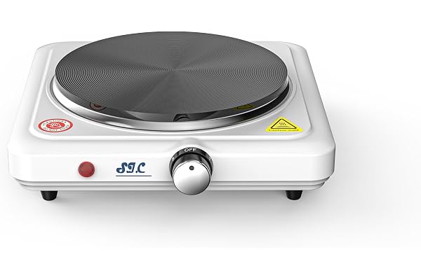 SIC Plaque de cuisson électrique portable à un feu, en fonte, température réglable, pour camping, voyage, cuisine extérieure (Blanc, 1500W)
