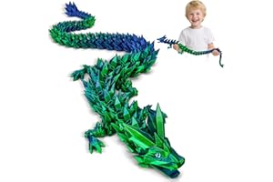 MERRWON 3D Printed Dragon Toys with Eyes, Bendable and Flexible Big Fidget, 24 inches Dazzling Gradient Crystal Wyrm, Articulated Gem Serpent Figure for Home Decor (Mystical Blue-Green Dragon)