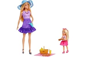 Barbie Family & Friends Dolls & Accessories Playset, Picnic-Themed Playset with Fashion & Small Dolls, Plus 9 Pieces Including Food, JBF43