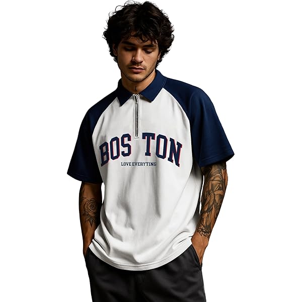 Buy Jump Cuts Mens Printed Polo Neck 3/4th Sleeve Navy Blue