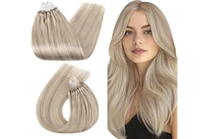 Ugeat Extension Capelli Veri Microring Meches Biondo 50grammi Extension Micro Ring Capelli Veri Biondo Platino con Cenere 45 cm Invisibili Remy Lisci 50 ciocche