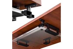 Mobilefox Supporto per mensola per laptop, sotto scrivania, con protezione anticaduta per notebook MacBook 0-35 mm (nero)