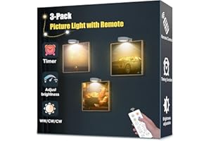 YIMAXPS 3-Pack Picture Light Battery Operated, 3 Lighting Modes Led Lights with Remote, Dimmable and Timer Painting Light, Art Display Light for Picture Frame Artworking Portrait, Home Wall Decor Puck Lights