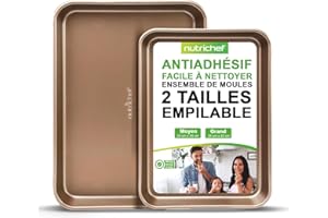 NutriChef Plaque de cuisson à Four, Lot de 2, Plaque à Pâtisserie Antiadhésif avec bordures renforcées, Plateau de Four de Qualité Professionnelle de taille grande et moyenne, Taille unique