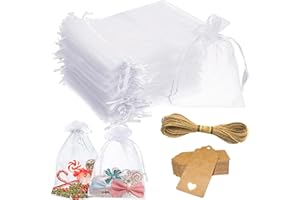 HJFH Bolsas de Organza 20X30cm Grandes Bolsa Organza 50 Piezas Blanco para bodas, cumpleaños y Navidad Halloween Envoltura de Joyas Caramelo