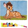 Rocky&Chao Latch Hook Kits for Adults, Baby Deer 20x15Inch, DIY Latch Hook Deer Rug Kit 50x38cm, Home Carpet Rug Making Kit, Cross Stitch Embroidery Kits Needlework Crafts Rug for Home Decor