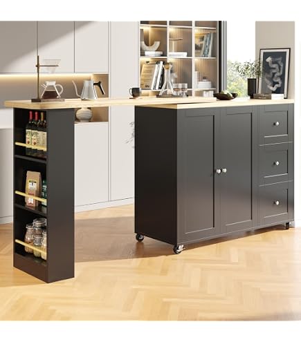 Table De Bar Extensible Avec Porte Vitrée – 121,5x40x76,7 Cm, Plateau Pivotant 360°, Rangement Intégré, Noir, En MDF Et Fer - 10