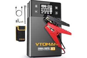 VTOMAN X1 Jump Starter Power Bank with Air Compressor, 2500A Battery Booster Jump Starter with 150PSI Digital Tire Inflator, Portable Jump Pack (Up to 8.5L Gas/6.0L Diesel Engines)