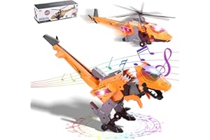 colmanda Juguetes de Dinosaurio Transformador, 2 en 1LED Dinosaurios​Juguetes Niños, Transform Coche Juguetes para Coche con Luces y Música, Transformer Dinosaurio Niños Juguetes Regalos (Naranja)