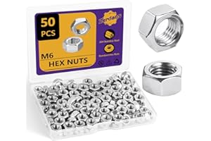 ZERDANS M6 Hex Nuts, 50Pcs Hardware Metal Nut, (18-8) 304 Stainless Steel Metric Set, Assorted Hardware Sets for Bolt for Furniture, Automotive, Industry and Construction