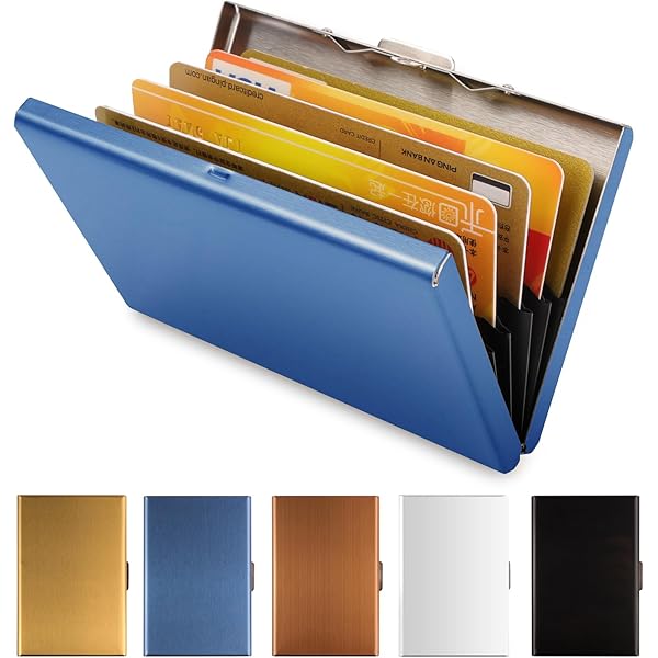 BONSYL® Roestvrijstalen Creditcard Houder Portemonnee, RFID-Blokkerende Slanke Metalen voor 10 Kaarten, Veilige Creditcard Beschermende Portemonnee voor Dames en Heren. (10 Sleuven-Blauw