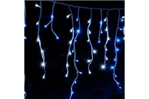 JNDEE Sopel bożonarodzeniowa łańcuch świetlny wodoodporny do użytku na zewnątrz/wewnątrz. Niebieska i biała 400 diod LED o szerokości 10 m szerokości 80 kropli plus ogromny kabel ołowiany 10 m, 8 trybów,