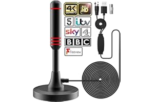 SUFUBYTE 2024 Antena de TV Interior, 250 Millas Rango Amplificador Magnetic Base & 360° Recepción Digital Antena - Canales de TV 1080P 4K Gratuitos - para Todos los Televisores - Cable Coaxial 5M