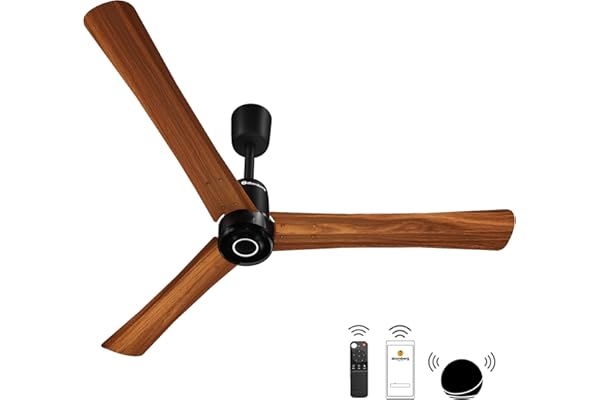atomberg Renesa Elite Smart 1200mm Voice Enabled BLDC Ceiling Fan with Remote Control 5 star High Air Delivery with Moonbeam LED Light Designer Fan 3 Year Warranty Golden Oakwood