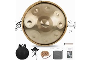 BIILOYY Handpan Strumento Musicale, 18 pollici 432 Hz 9 note in Acciaio Tongue Drum in sol Minore con Bacchette, Supporto per batteria, Borsa per Meditazione Yoga