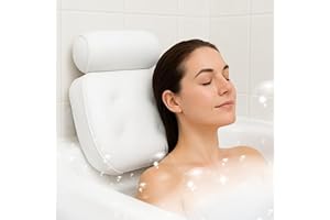 CLEVER KANGAROO Luxury Bath Pillow Waterproof Air Mesh Bath Cushion With Suction Cups For Head And Neck | Ergonomic Bathtub Pillows Home Spa and Hot Tub Headrest | Bathing Accessories (Single)