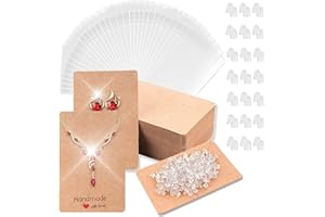 DEVENIRRICHE 200 tarjetas de exhibición de pendientes, 50 tarjetas de papel de estraza con 50 bolsas de autosellado y 100 pendientes en la parte posterior para la fabricación de accesorios de joyería DIY