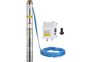 VEVOR Bomba Sumergible para Pozos Profundos 220 V 0,55 KW / 0,75 HP, Bomba de Agua para Pozos de Acero Inoxidable con Cable de 10 m Altura 80 m, Bomba de Agua para Pozos con Caja de Control 2850 RPM