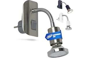 Trango 11-052 LED Steckerleuchte im Edelstahl-Look mit Deko-Chrom Ring, Steckerlicht, Nachtlicht inkl. je 1x GU10 3000K warmweiß LED Leuchtmittel & ON/OFF Schalter Leselampe, Wandlampe, Küchenlampe