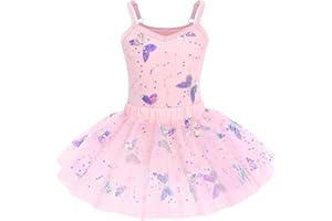 IBTOM CASTLE Maillot Ballet con Lentejuela Mariposa Brillante Camisola Danza Vestido Leotardo Tul Tutú Patinaje Leotardo Gimnasia Fiesta Actuación Traje Infantil para Niña 2-10 Años