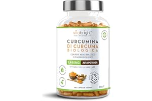 Curcuma Capsule x180, 1440 mg Integratore Curcuma Zenzero Pepe Nero (Curcuma in Polvere), Curcuma Bio, Curcuma e Piperina Plus Zenzero, Curcumina E Piperina, VitaBright Turmeric Curcuma Pura