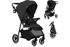 LIONELO EMMA ONE Poussette Canne jusqu'à 22 kg de 6 mois à 4 ans Roues Pivotantes 360° Absorption Totale des Chocs Pliage à Une Main Dossier et Repose-Pieds Auvent Ajustable XXL UPF50+ (Grey)