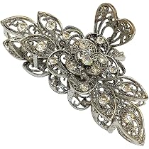 Vintage Haarklammer Mit Strass – Metalllegierung, 8,9 Cm, Retro Blumen-Design, Für Dickes Haar, Party & Alltag