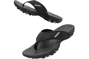WateLves Herren Flip Flops Zehentrenner Leder mit Arch Support Sandalen Weich Leder Stoff Badelatschen Sommer Beach Rutschfest Hausschuhe Pantoletten