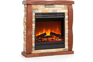 Klarstein Cheminee Electrique a LED Chauffante Effet Flamme, Decorative, 1800W, Télécommande et Minuterie, Chauffage Fausse Cheminée Électrique Murale a Poser, Bois Rouge