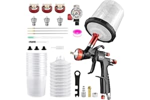 RRJ A610 LVLP Air Spray Gun Premium Kit, 1.3/1.5/1.7mm Nozzles Paint Guns Automotive with 650ml Mixing Cup & 10x Disposable Cups, for Painting Cars, Furniture, Fence, Varnish & Top Coat